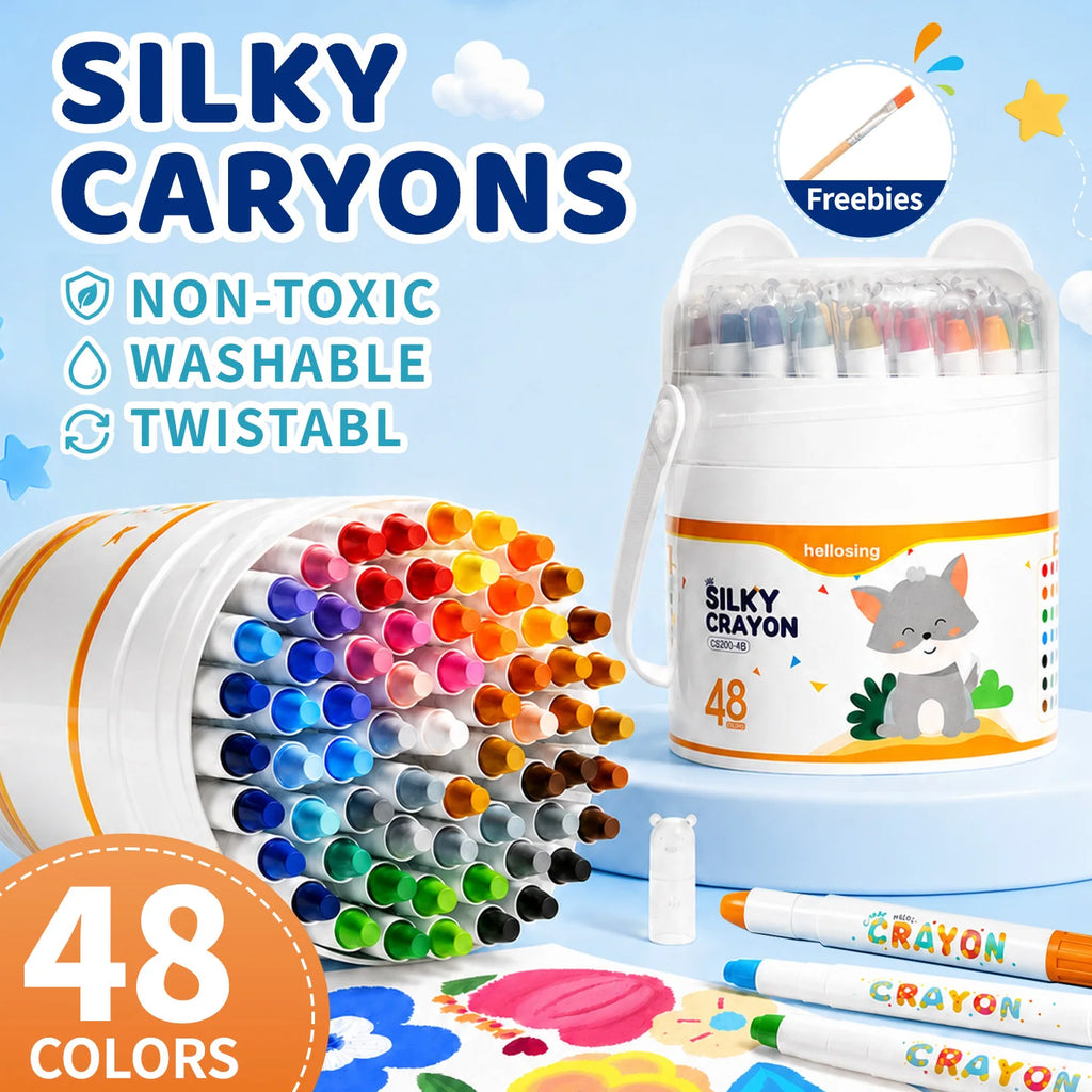 Silky Smooth Crayon Set Twist-Up Crayons, 12-Piece/24-Piece Washable Crayons Travel Art Supplies School & Home Art Supplies