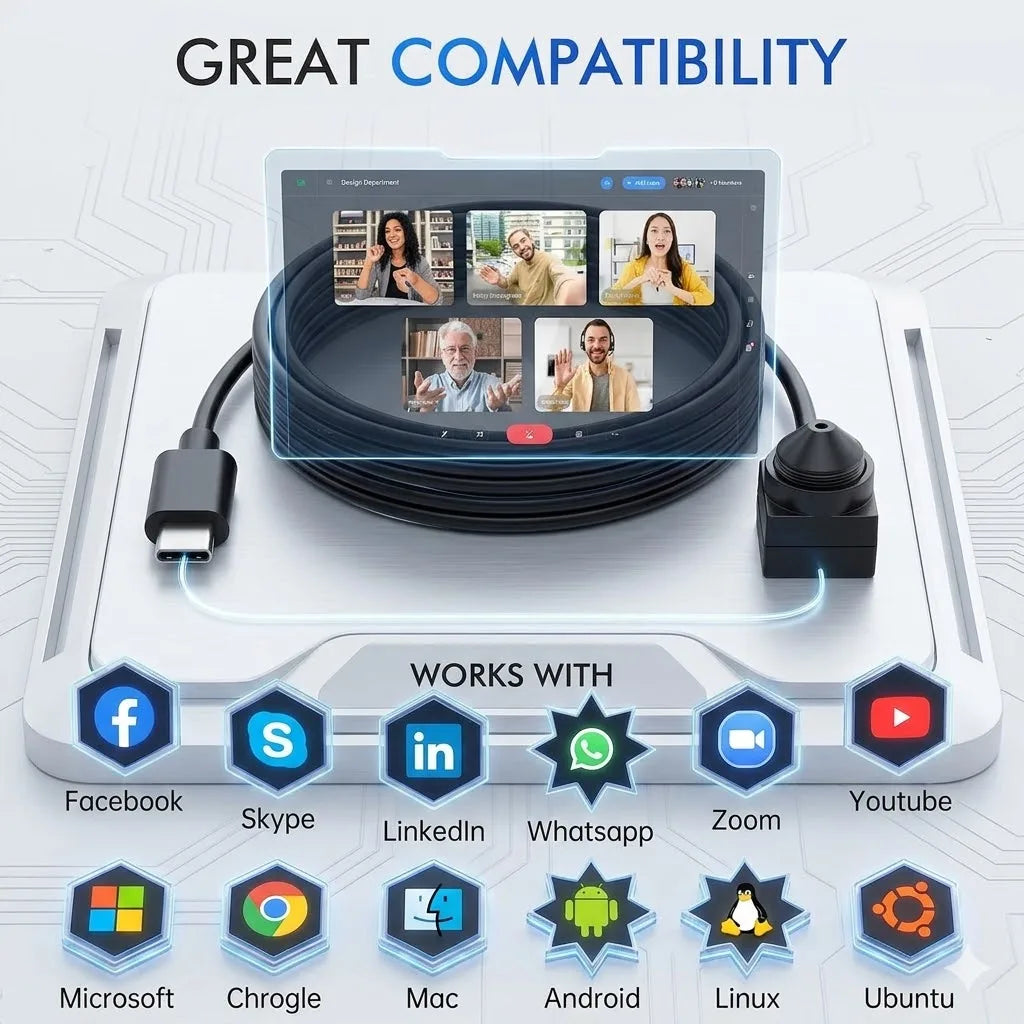 Webcam HD 1080p USB‑C con lente 90° o 120° e microfono integrato