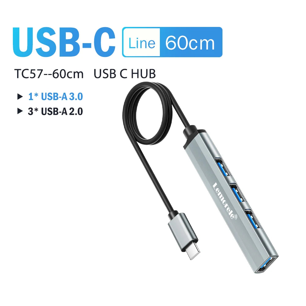 Hub USB 3.0 Type‑C 4 porte per laptop – compatibile con Lenovo, MacBook, Dell