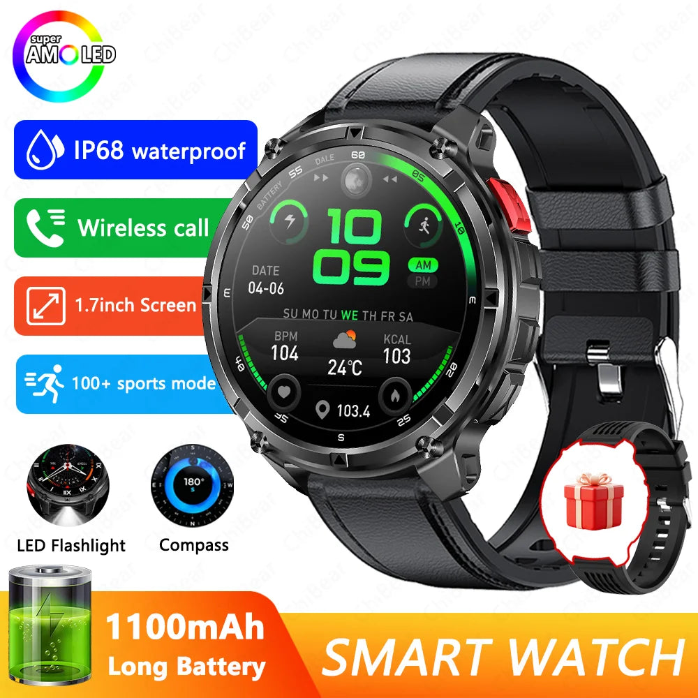 Military-Style 5ATM Waterproof GPS Sports Smartwatch with Compass