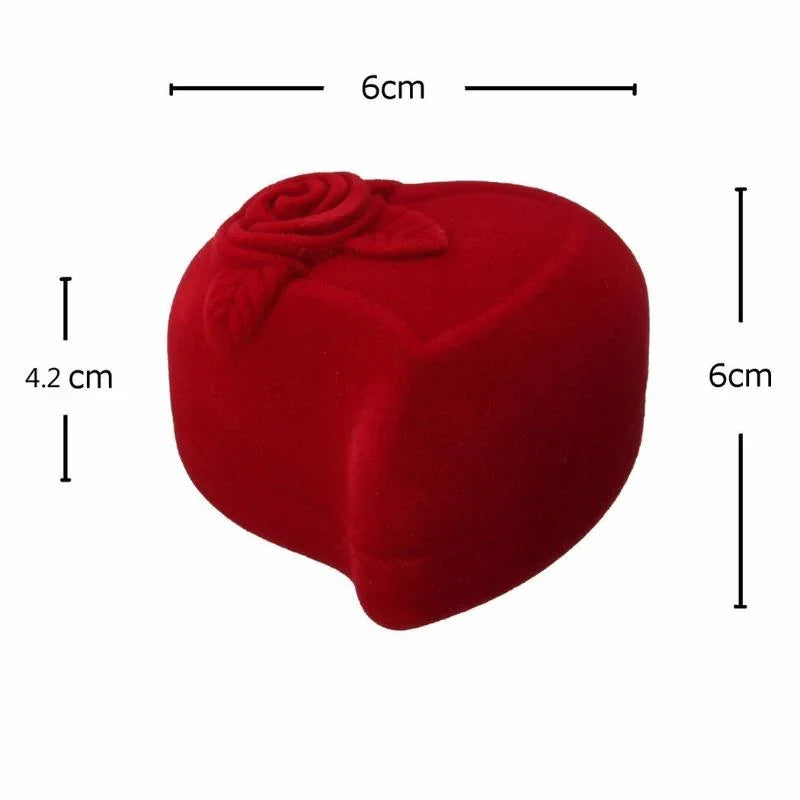 Heart Shape Velvet Ring Box Jewelry Display Engagement Wedding Jewelry Boxes Rose Flower Design Gifts Holder for Couple