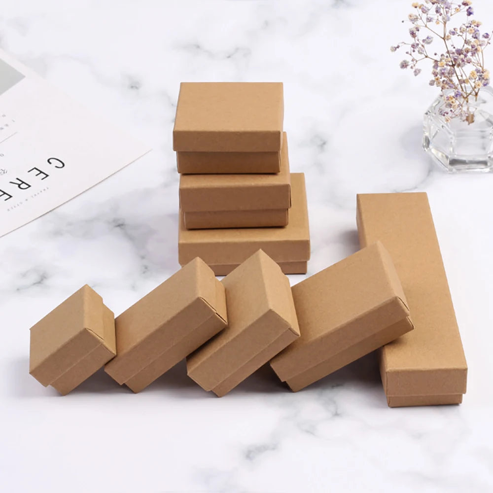 30pcs Black Kraft Jewelry Gift Box Cardboard Travel Ring Necklace Earring Packaging Organizer Boxes Case With Sponge Inside
