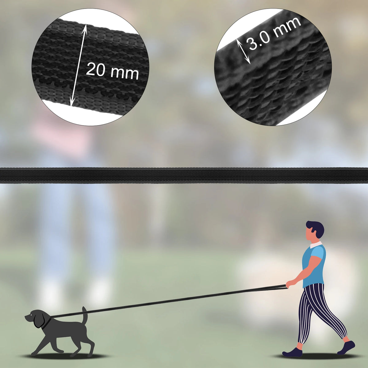 Guinzaglio per cani regolabile 1,5‑15 m, doppio colore, fibra setosa