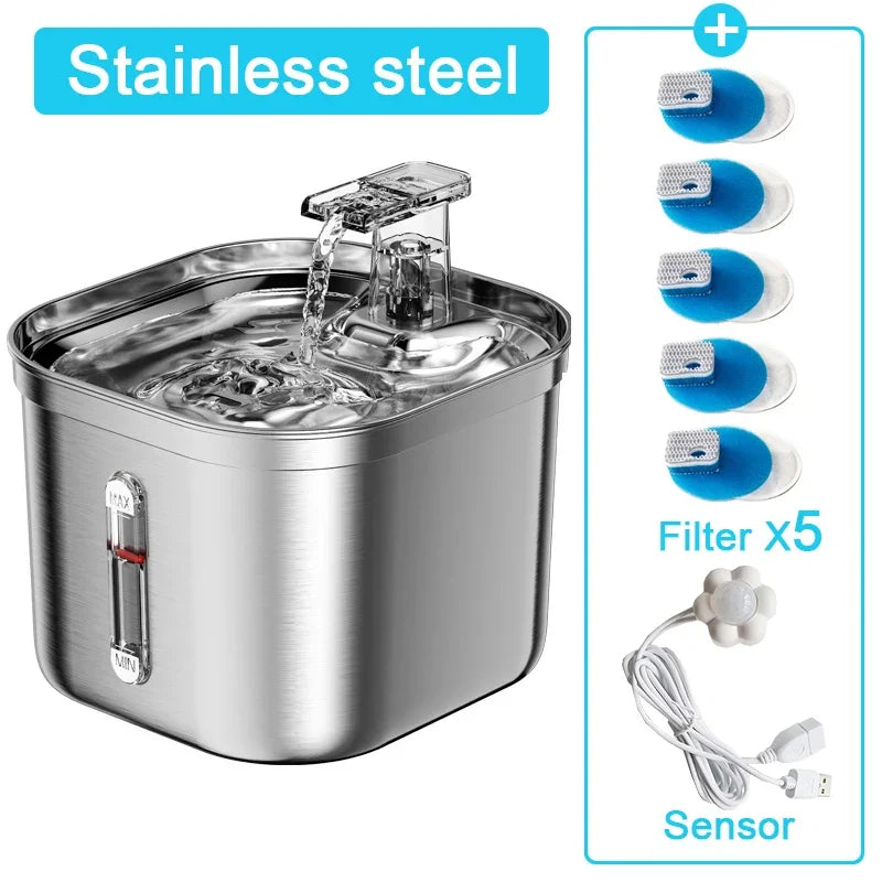 Fontana d'Acqua per Animali in Acciaio Inox con Sensore – 2L
