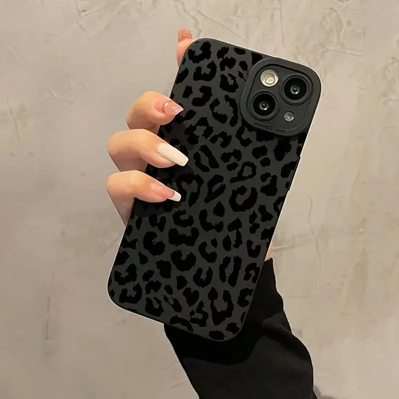 Black Print Leopard Graphic Phone Case For iPhone 18 17 16 15 14 13 12 11 Pro Max Plus XS XR 16E Shockproof Soft Silicone Cover