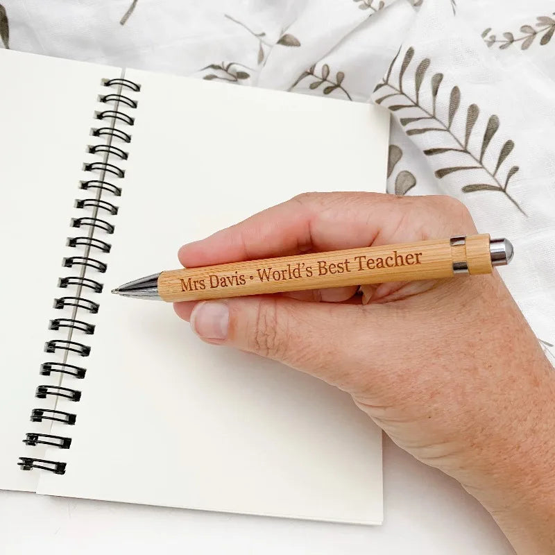 Penna a sfera personalizzabile in bambù, scrittura fluida, 20/50/110 pezzi