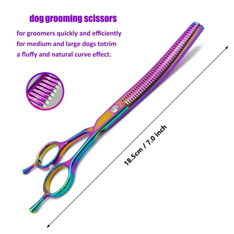 Forbici curve e sfoltenti per cani 7" – Design colorato professionale