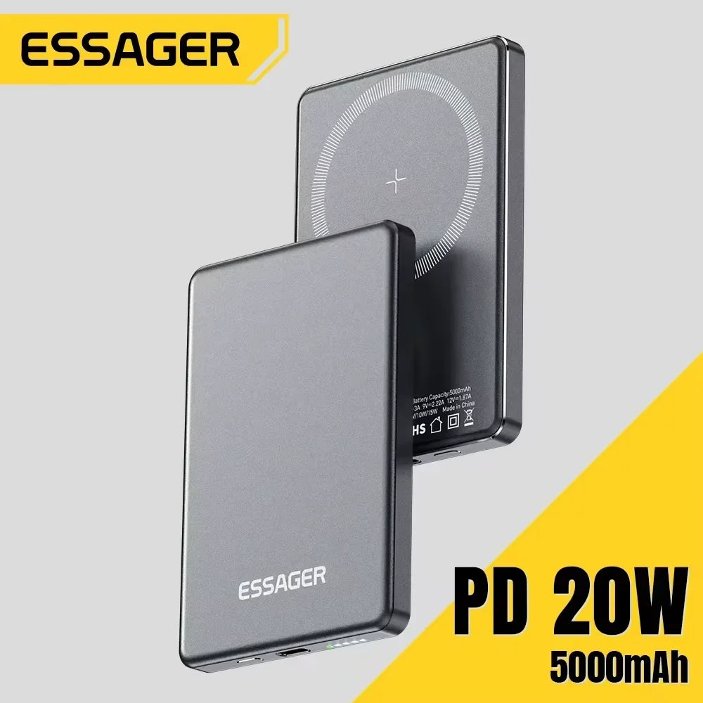 Power Bank Wireless 5000 mAh 20 W Ultra‑Thin con Magnete N52 per iPhone 14‑17