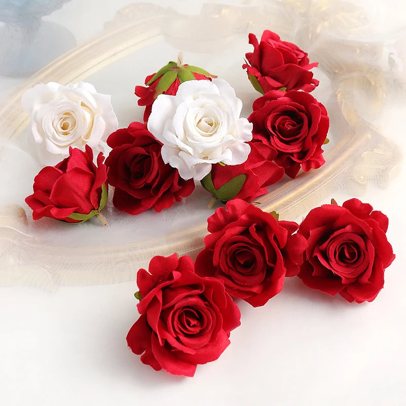 5/10pcs Rose Artificial Flowers Silk Fake Flower for Home Room Decor Wedding Decoration DIY Gift Wreath Candy Box Cake Ornament