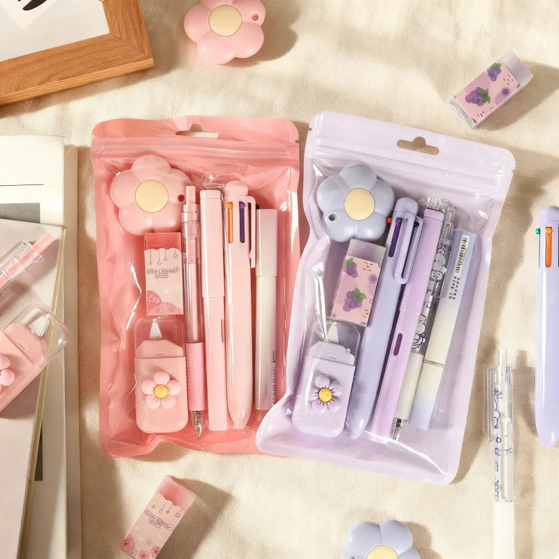 7-In-1 Stationery Set Stdudent Back To School Gel Pen Highlighter Ballpoint Pen  Eternal Pencil Correction Tape Eraser Knife Set