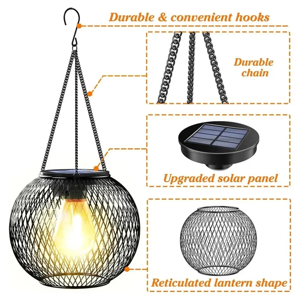 Lanterna Solare LED Esterno, Luce Bianca Calda, Design Sospeso IP65