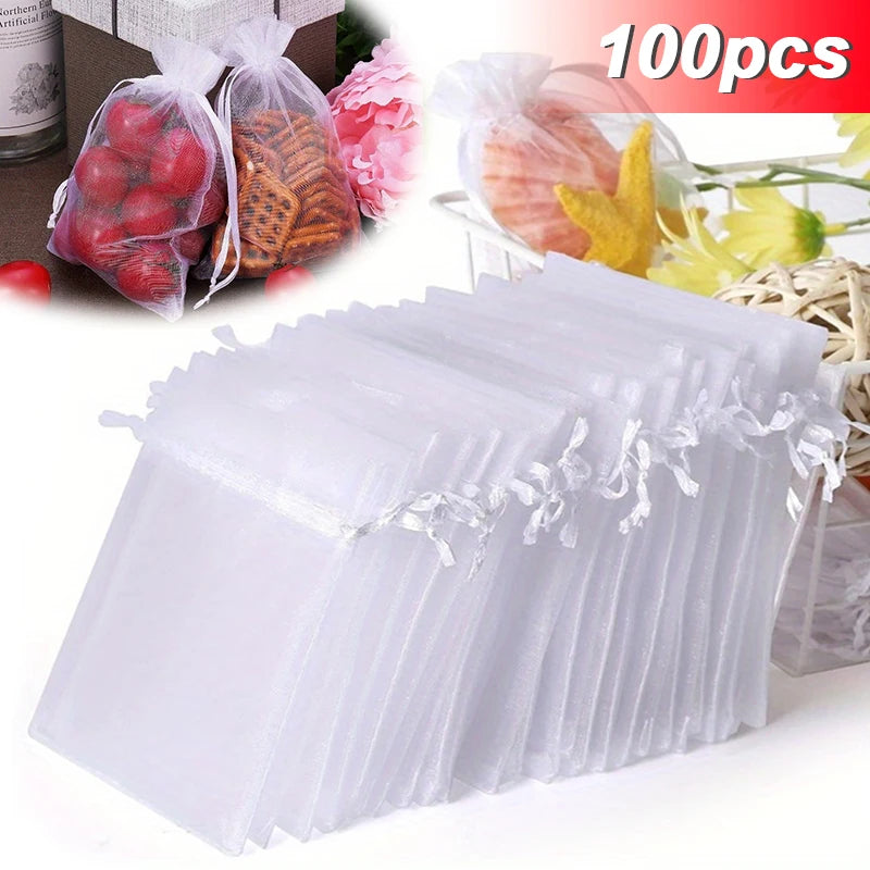 100 Sacchetti Organza con Cordoncino, Confezioni Regalo Joyeria Feste Matrimonio