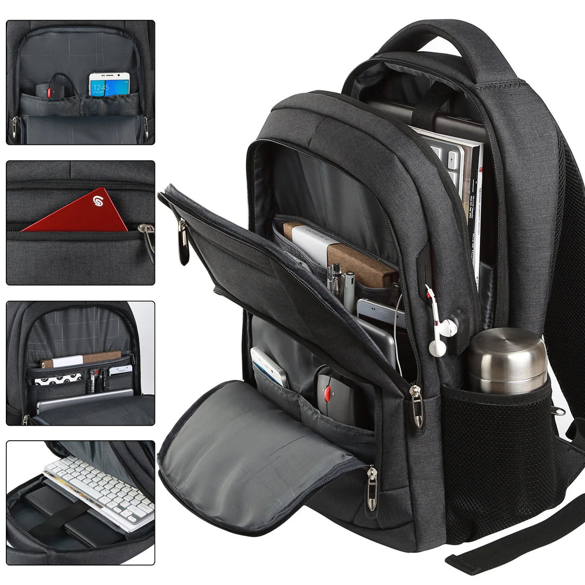 Sac à dos homme voyage grande capacité imperméable compartiments ordinateur portable