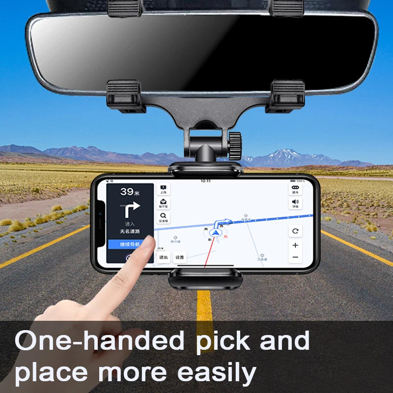 Supporto per smartphone da retrovisore auto con rotazione libera e presa stabile