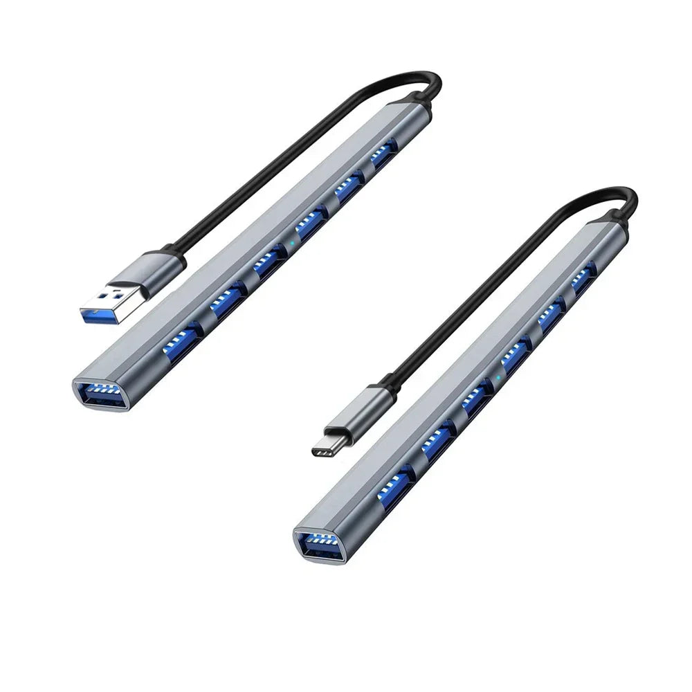 Hub USB 3.0 7 porte, alluminio, compatibile Type‑C e USB 3.0