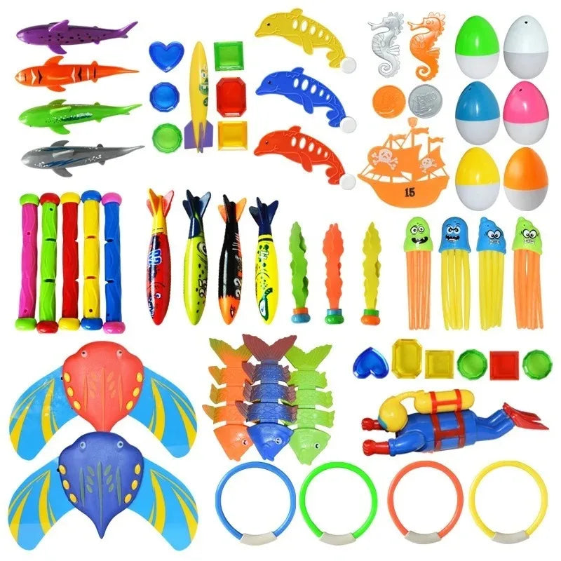 Children's Summer Pool Diving Swimming Toys Shark Rocket Throwing Toys Water Fun Game Diving Pool Sinking Set for Boys Girls
