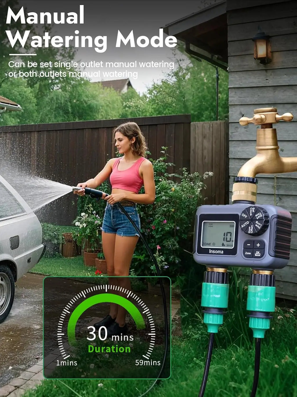 Timer irrigazione smart a doppia uscita per giardino – zone indipendenti