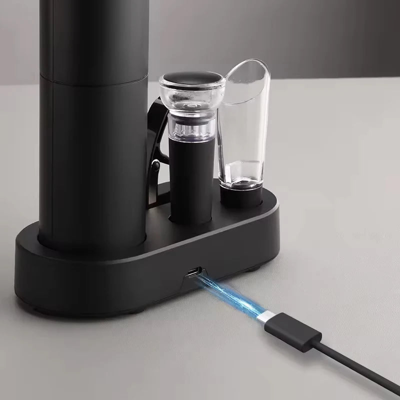 Apribottiglia elettrico 4‑in‑1 ricaricabile con cavatappi automatico e versatore