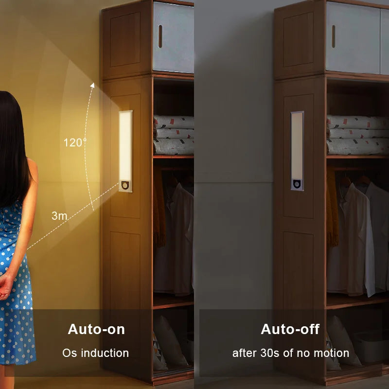 Lampada LED ricaricabile con sensore di movimento, 3 colori per armadi e cucina