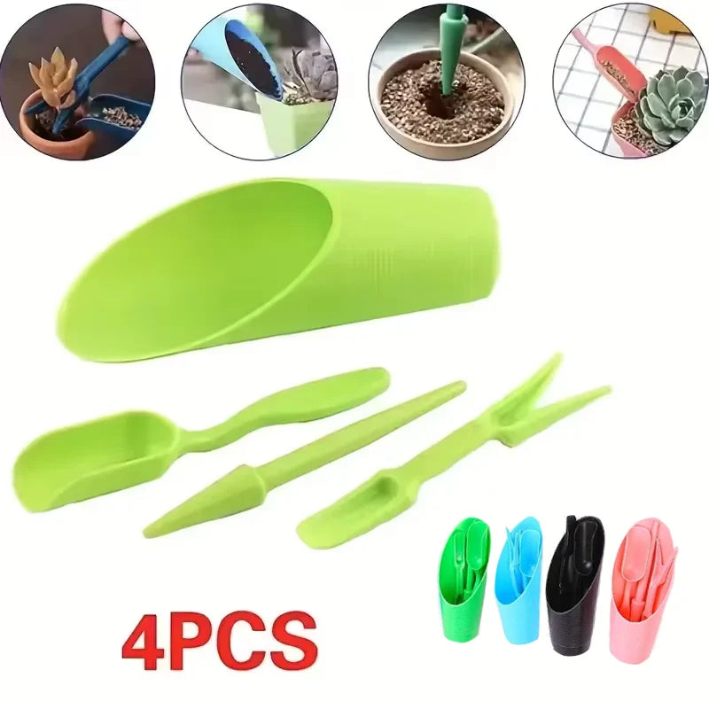 Set da 4 attrezzi da giardinaggio in plastica resistente – pala, cucchiaio,…