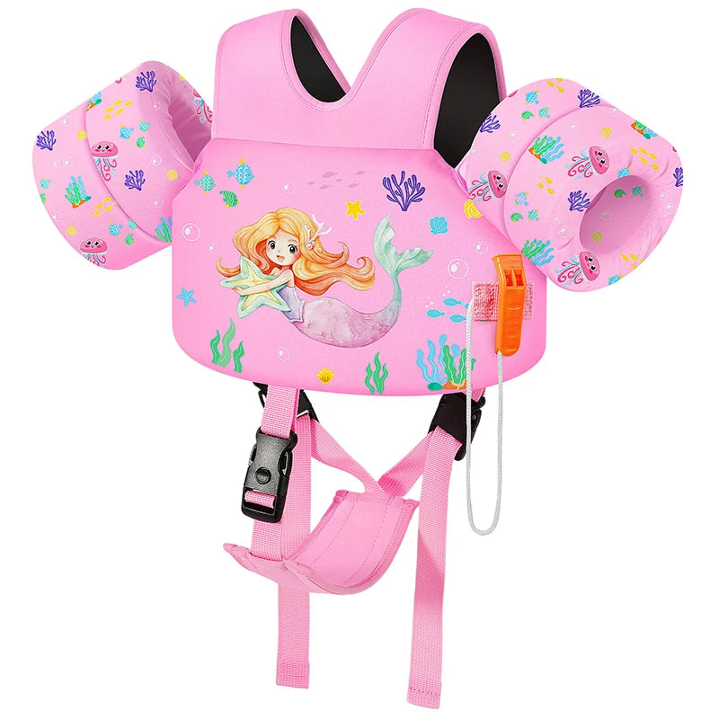Gilet de natation pour tout-petits, brassards de natation pour enfants 7 à 32 kg, flotteurs de piscine à motifs avec sangle d'entrejambe pour enfants