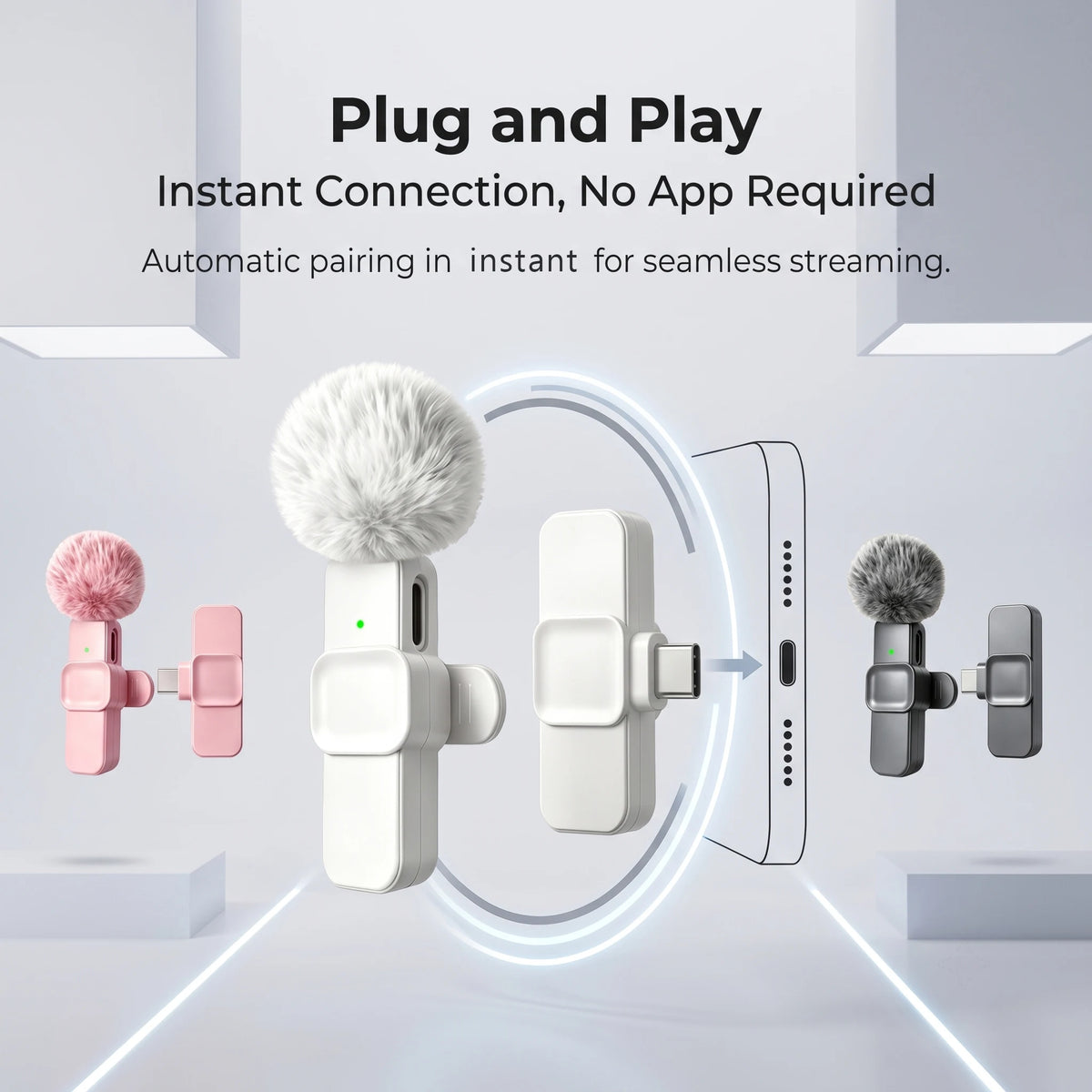 Microfono Lavalier Wireless Type‑C con Riduzione Rumore e Copertura Antivento