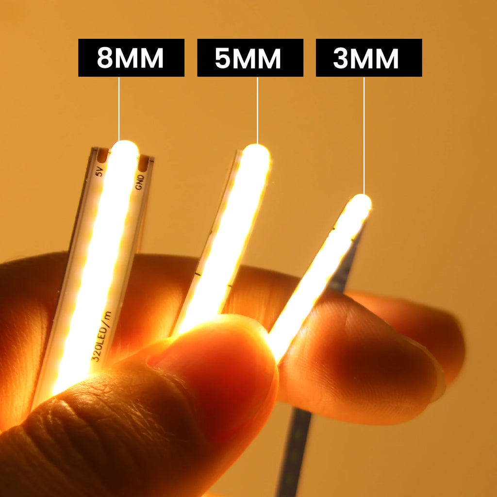 Striscia LED COB flessibile 320 LED/m 5V/12V, 3000‑6000K, 3‑8 mm