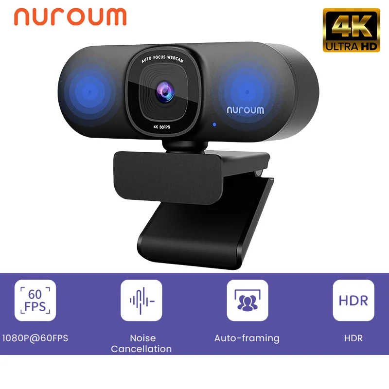 Webcam HD 1080p 60fps USB Plug‑and‑Play con microfono stereo e otturatore…