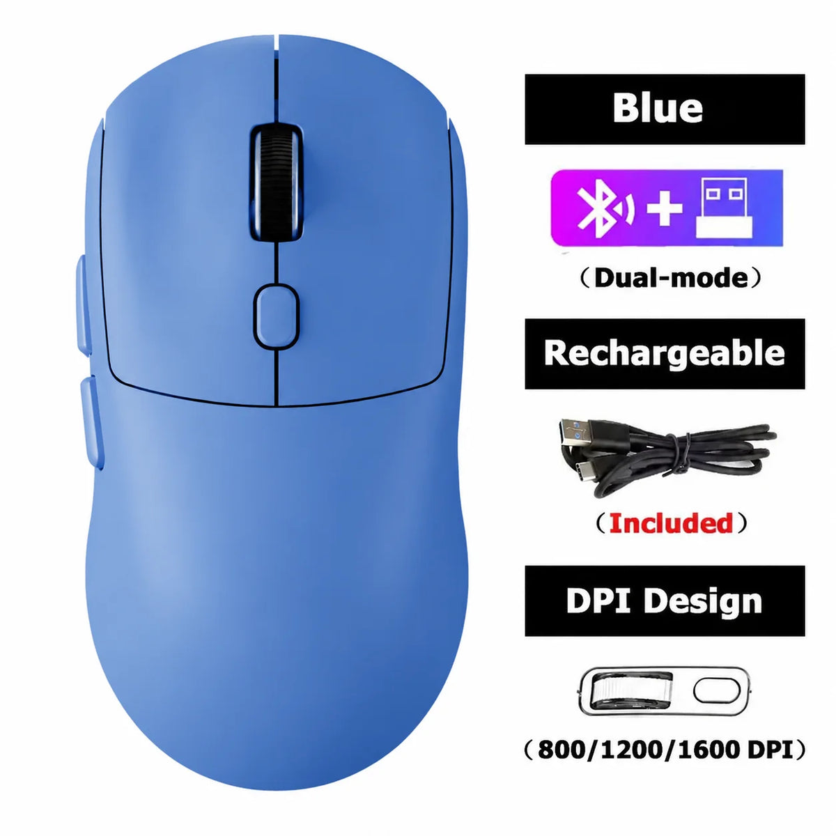 2.4 GHz mute wireless mouse – 4 colors, rechargeable, ergonomic, dual-mode Bluetooth