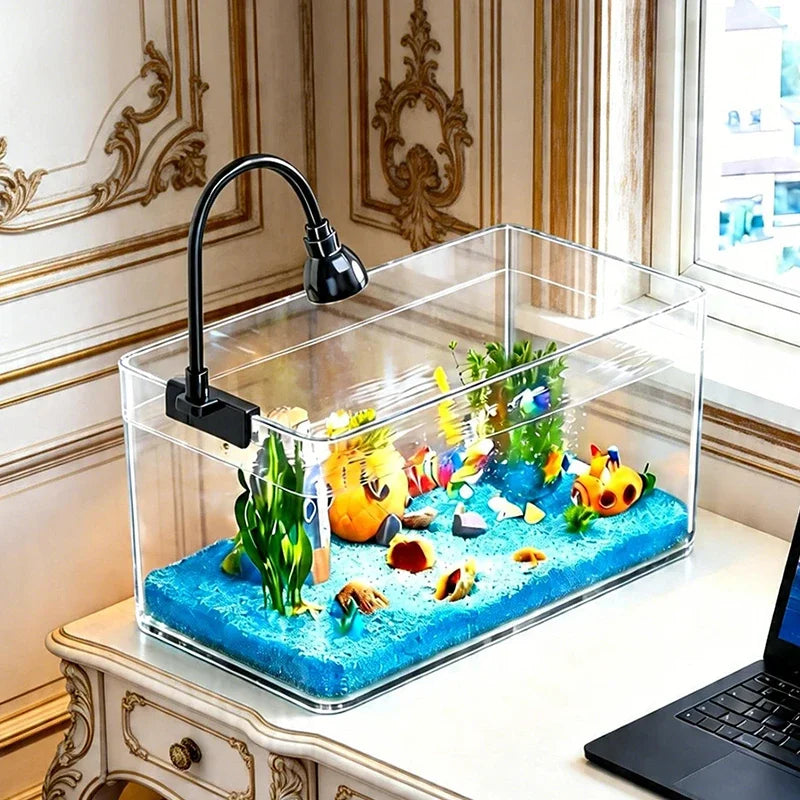 Acquario da tavolo trasparente a forma trapezoidale, per casa e ufficio