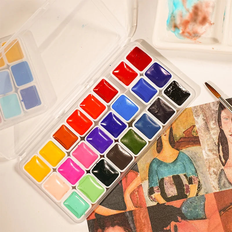 Classic 24 Colors Solid Watercolor Paints Set, Art Essential Palette for Calligraphy Creation, Painting Design, Nail Art and DIY