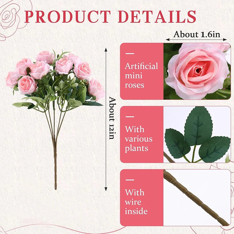 Rose Artificial Flowers Bouquet Silk Fake Flower for Home Decor Table Wedding Decoration Party Bride DIY Vase Flower Arrangement