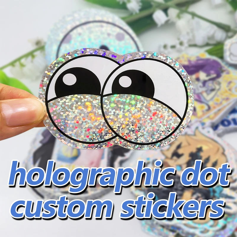 Gepersonaliseerde holografische stickers PVC waterdicht logo vinyl cartoon ontwerp merk versieren laptop gesneden aangepaste sti