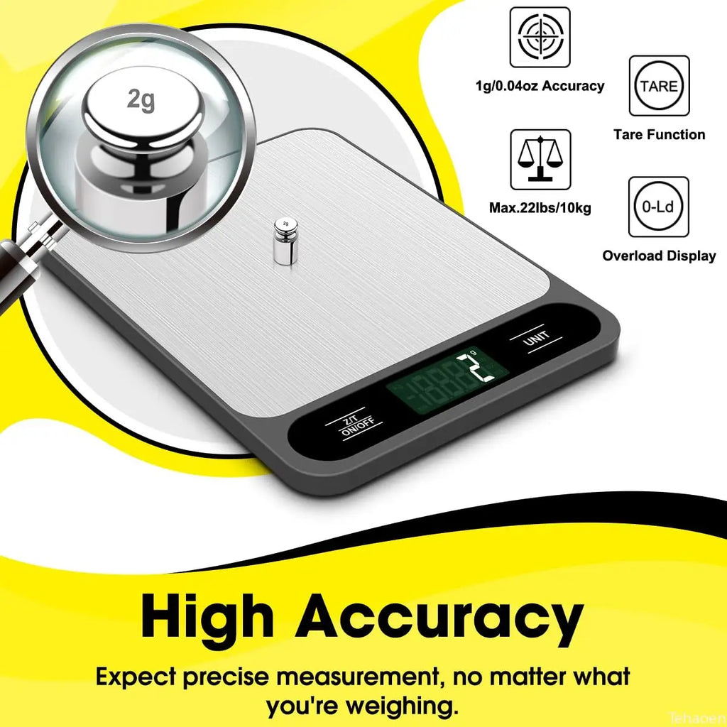 Bilancia da cucina digitale 15 kg, precisione 1 g, ricarica USB, display LED