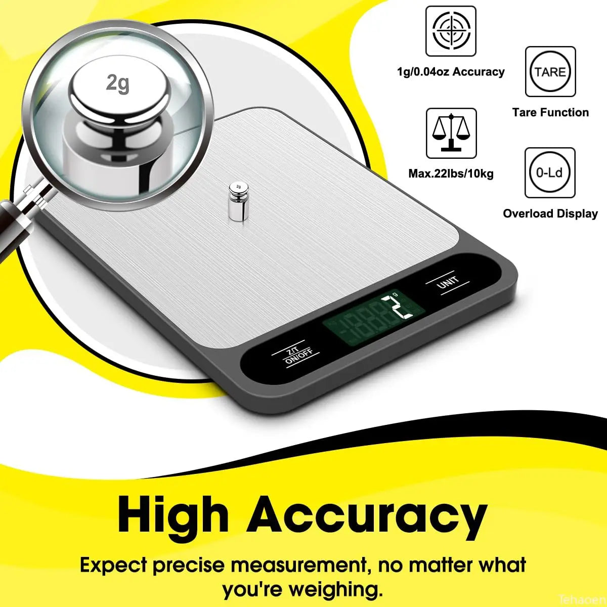 Bilancia da cucina digitale 15 kg, precisione 1 g, ricarica USB, display LED