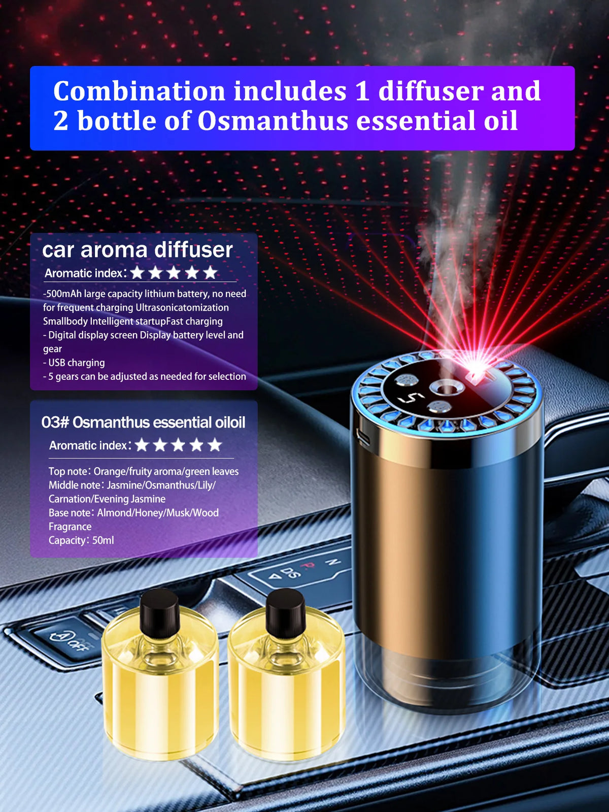 Lampada romantica a luce multicolore ricaricabile con diffusore aromatico per…
