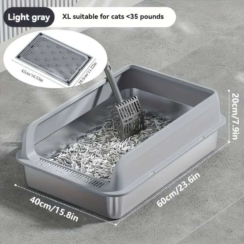 Lettiera per gatti extra large in acciaio inox con coperchio e tappetino…