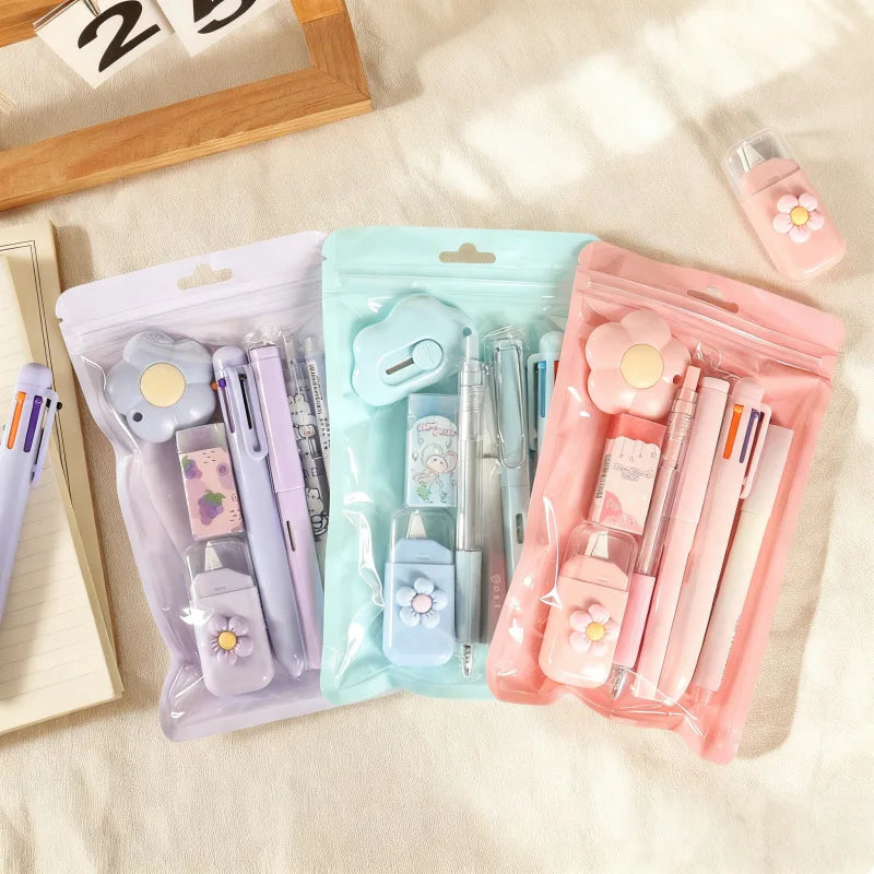 7-In-1 Stationery Set Stdudent Back To School Gel Pen Highlighter Ballpoint Pen  Eternal Pencil Correction Tape Eraser Knife Set