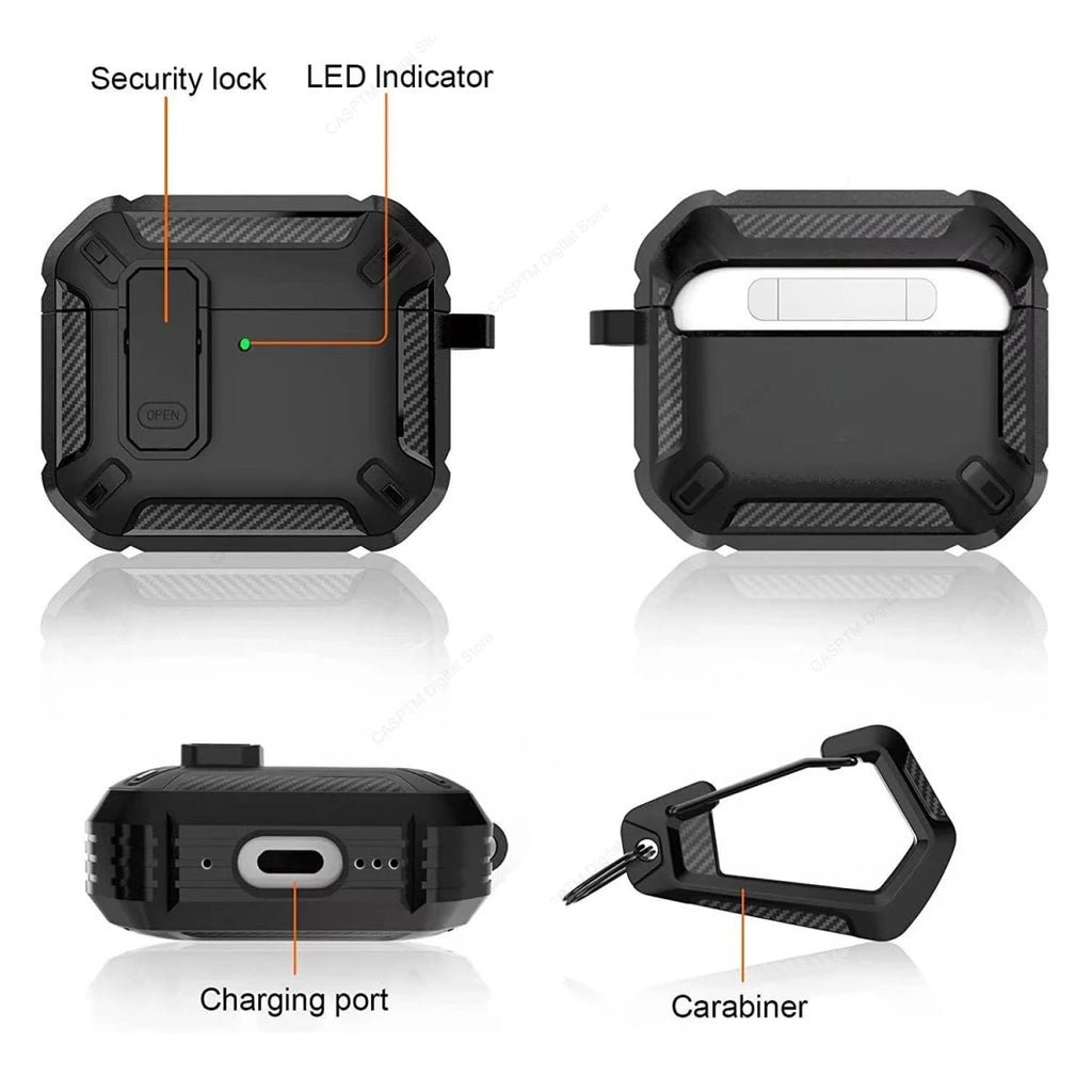 Security Lock Case For AirPods 4 4th Gen Cover TPU PC Protective Cases For Apple AirPods 5 Fundas Earphone Accessories With Hook