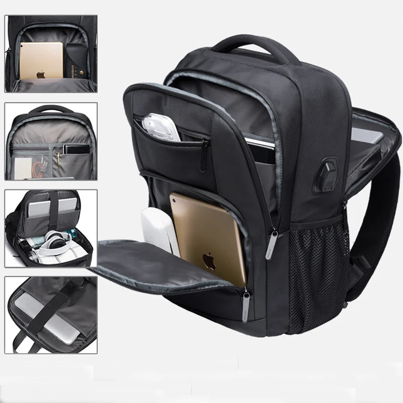 Sac à dos décontracté unisexe avec port USB, poches multiples et design patchwork