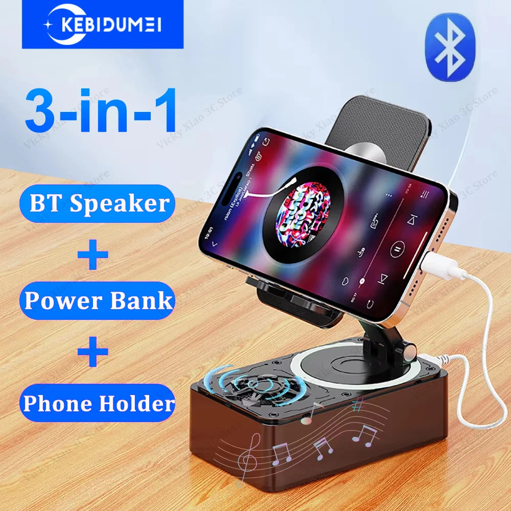 Altoparlante Bluetooth 3-in-1 con supporto, power bank 1200 mAh e design…