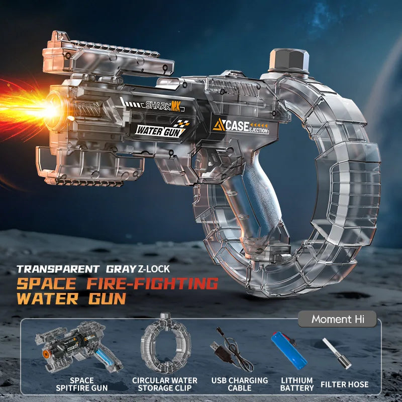 Space Electric Water Gun Energy Ring Burst Transformation LED Lights Large Capacity Full Auto Continuous Fire Squirt Gun Toy