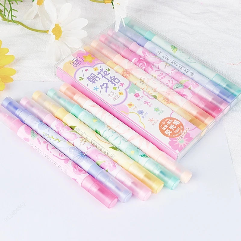 6 Pennelli Highlight Doppia Testa Colori Pastello per Scuola e Ufficio
