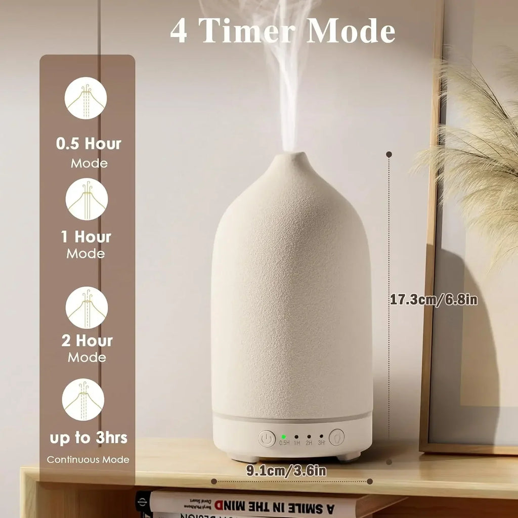 Diffusore Ultrasonico in Ceramica 100 ml con Timer e Luci LED Cambianti
