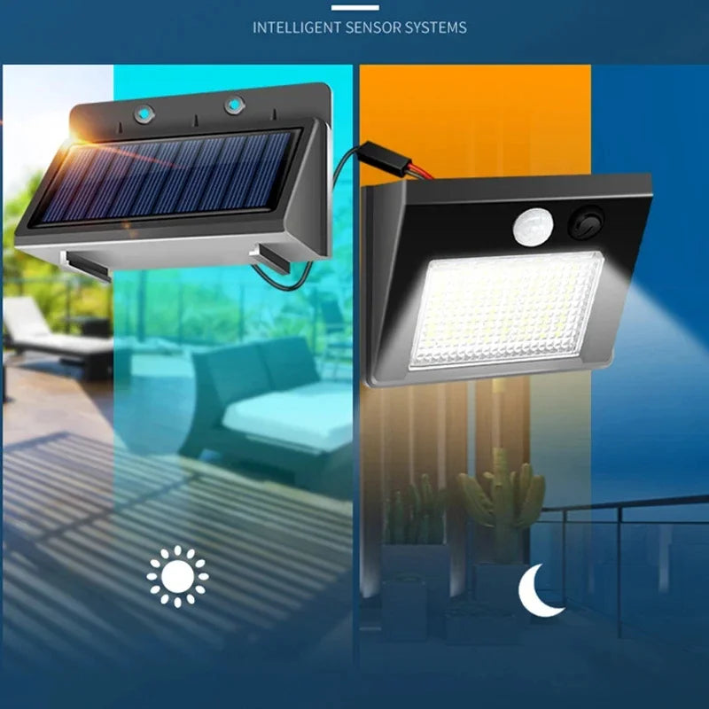 Lampada da Parete Solare 48 LED con Sensore PIR, IP65, Impermeabile