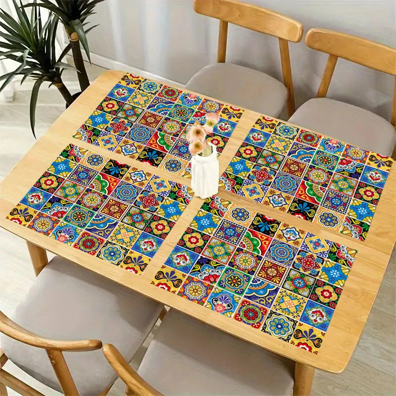 Set de 4 sets de table Boho Mandala en lin 30x40 cm – Style ethnique mexicain
