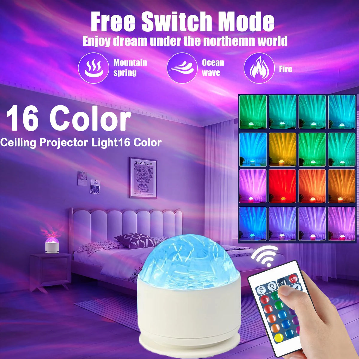 Proiettore LED Aurora 16 colori – Lampada notte USB per camera bambini
