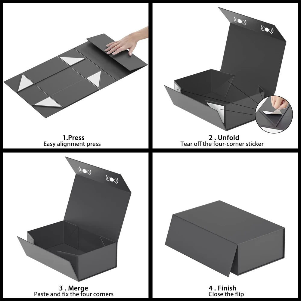 1pcs Black Gift Box with Lid for Present, Magnetic Closure Rectangle Collapsible Gift Box, Groomsman Proposal Box, Wedding