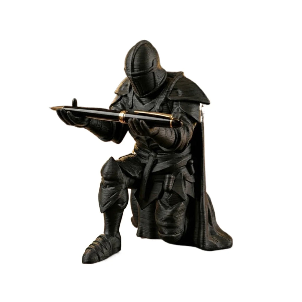 3D Printed Medieval Knight Pen Holder Black Silver Warrior Statue Desk Organizer Creative Office Desktop Decor Stationery Gift