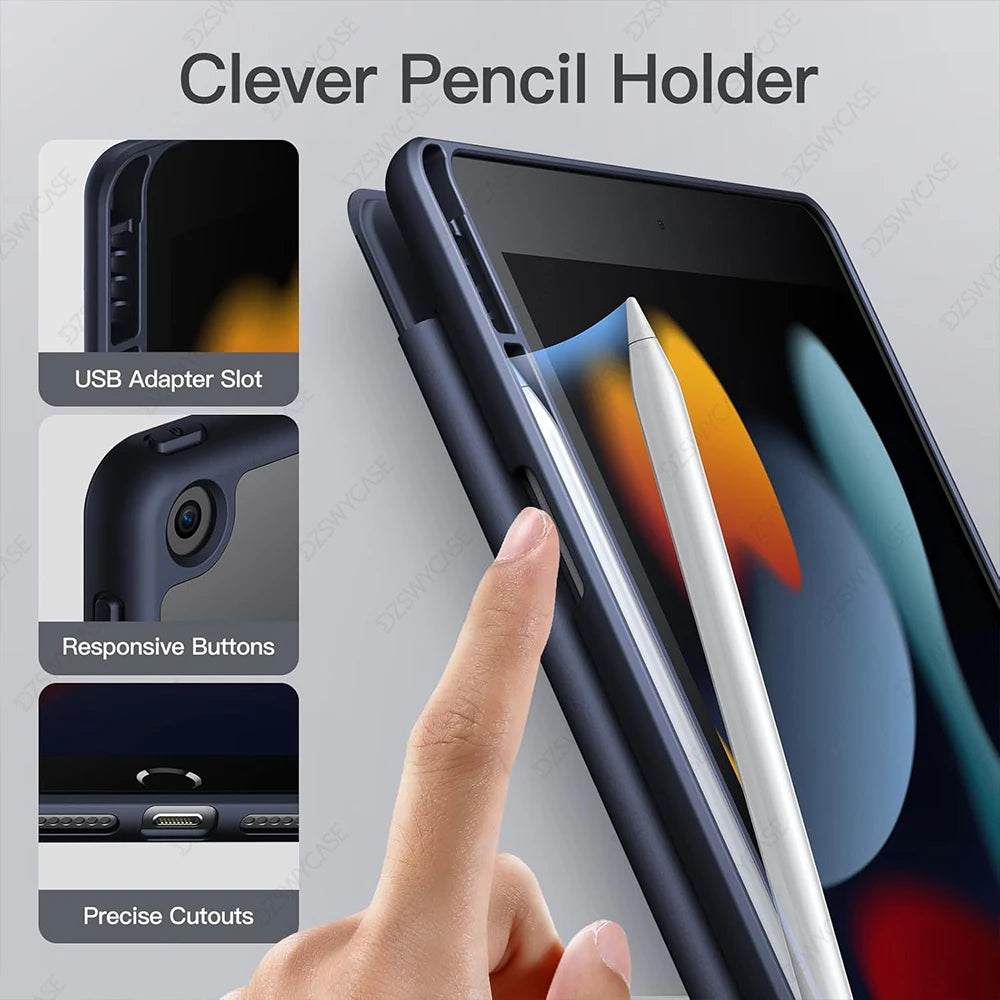 Hybrid Slim Case for iPad 9th/8th/7th Generation (2021/2020/2019)10.2 Inch with Pencil Holder Clear Transparent Back Shell Cover